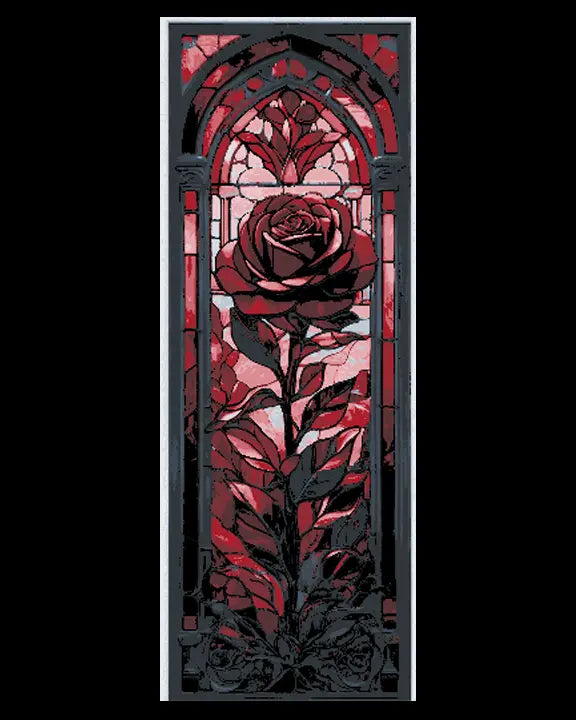 Blood Red Rose Frozen in a Stained Glass Window