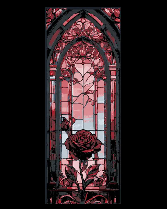 Blood Red Rose Frozen in a Stained Glass Window