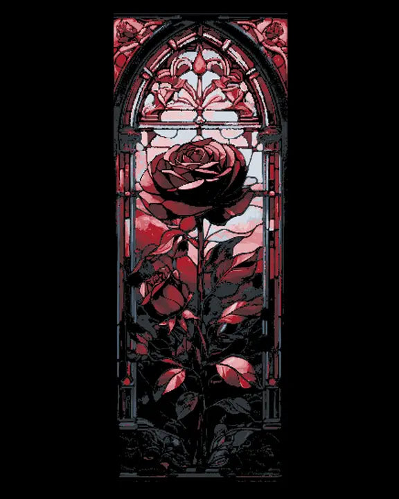 Blood Red Rose Frozen in a Stained Glass Window