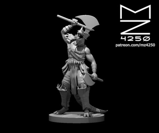 Dungeons & Dragons Blue Dragonborn Barbarian Two Axes Miniature