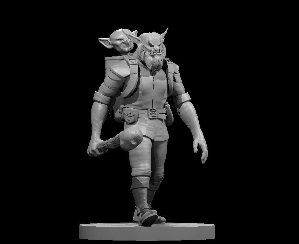 Dungeons & Dragons Bugbear Fighter with Goblin Buddy in backpack Miniature