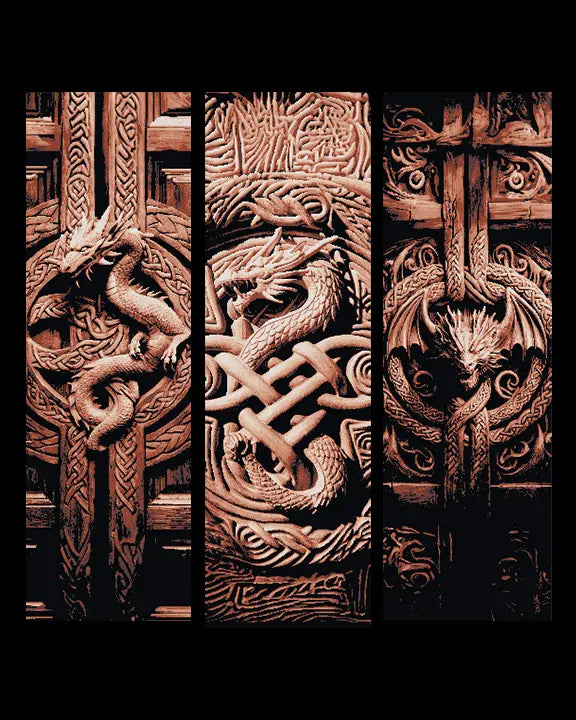 Carvings of the Ancient Celtic Dragons Guard the door