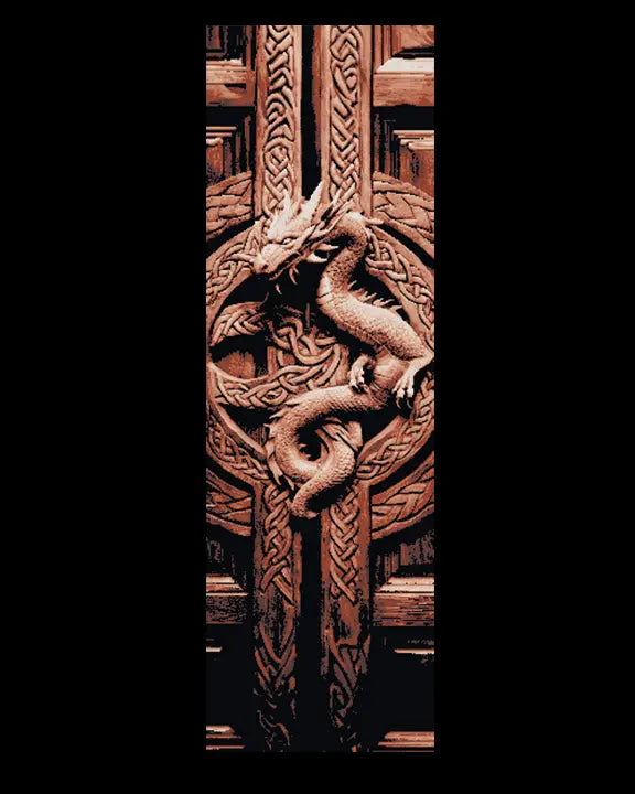 Carvings of the Ancient Celtic Dragons Guard the door