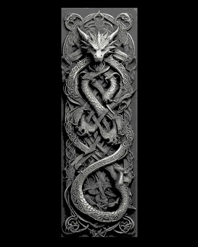 Celtic Knot Carvings depicting Dragons Guarding the way