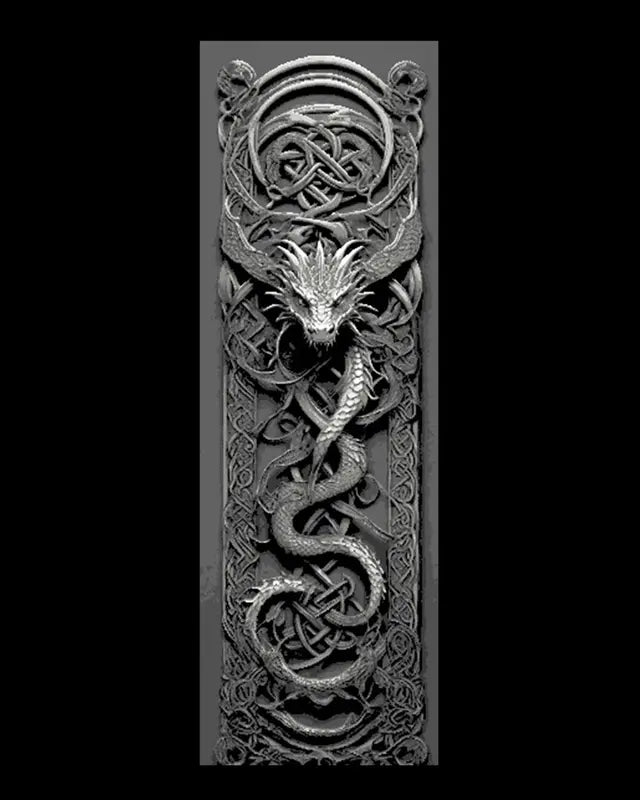 Celtic Knot Carvings depicting Dragons Guarding the way