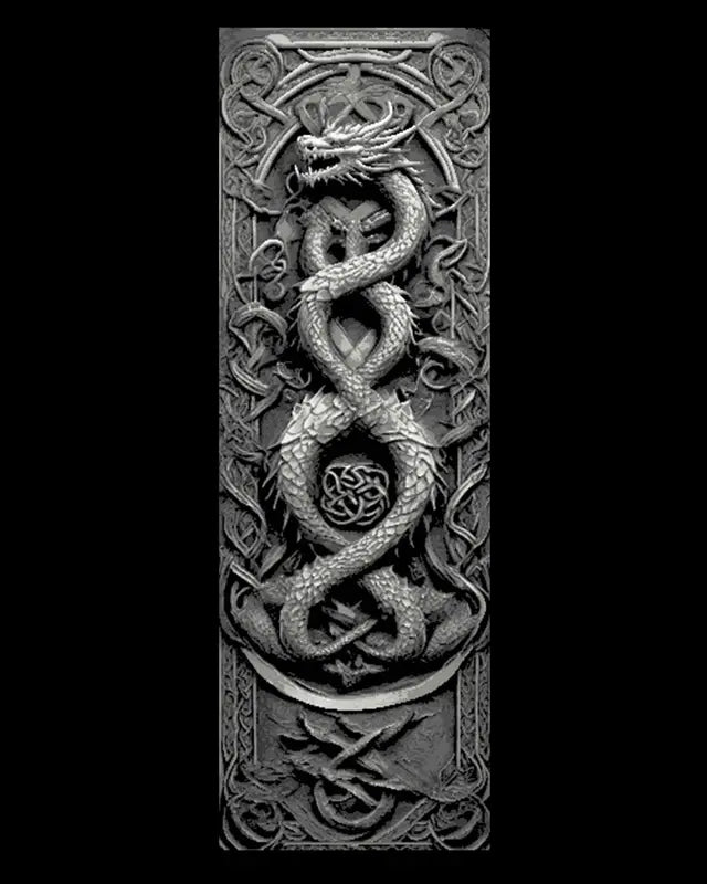 Celtic Knot Carvings depicting Dragons Guarding the way