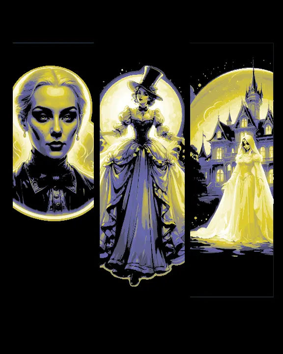 Disney style depiction of a Lady Ghost and a Haunted Mansion