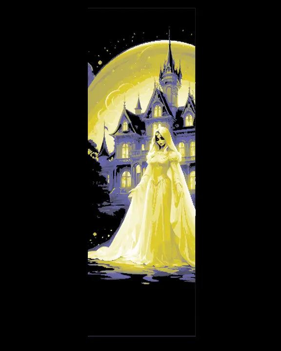 Disney style depiction of a Lady Ghost and a Haunted Mansion