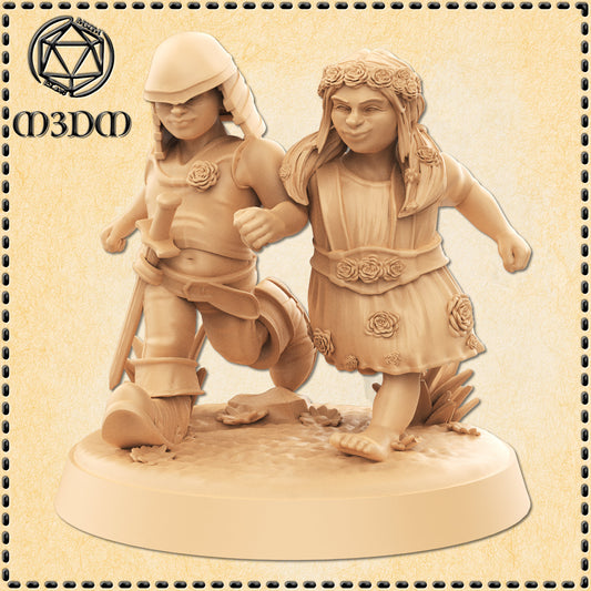 Dungeons & Dragons Dwarf Children Running Miniature