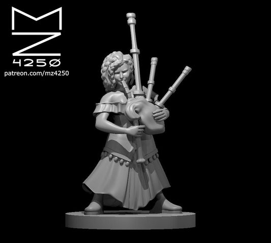 Dungeons & Dragons Dwarf Female Bard with Bagpipes Miniature