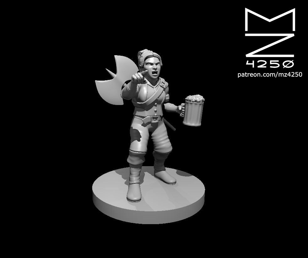 Dungeons & Dragons Dwarf Female Fighter Drunk and Angry Miniature