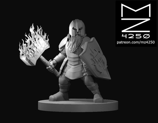 Dungeons & Dragons Dwarf Male Cleric with Flaming Hammer Miniature