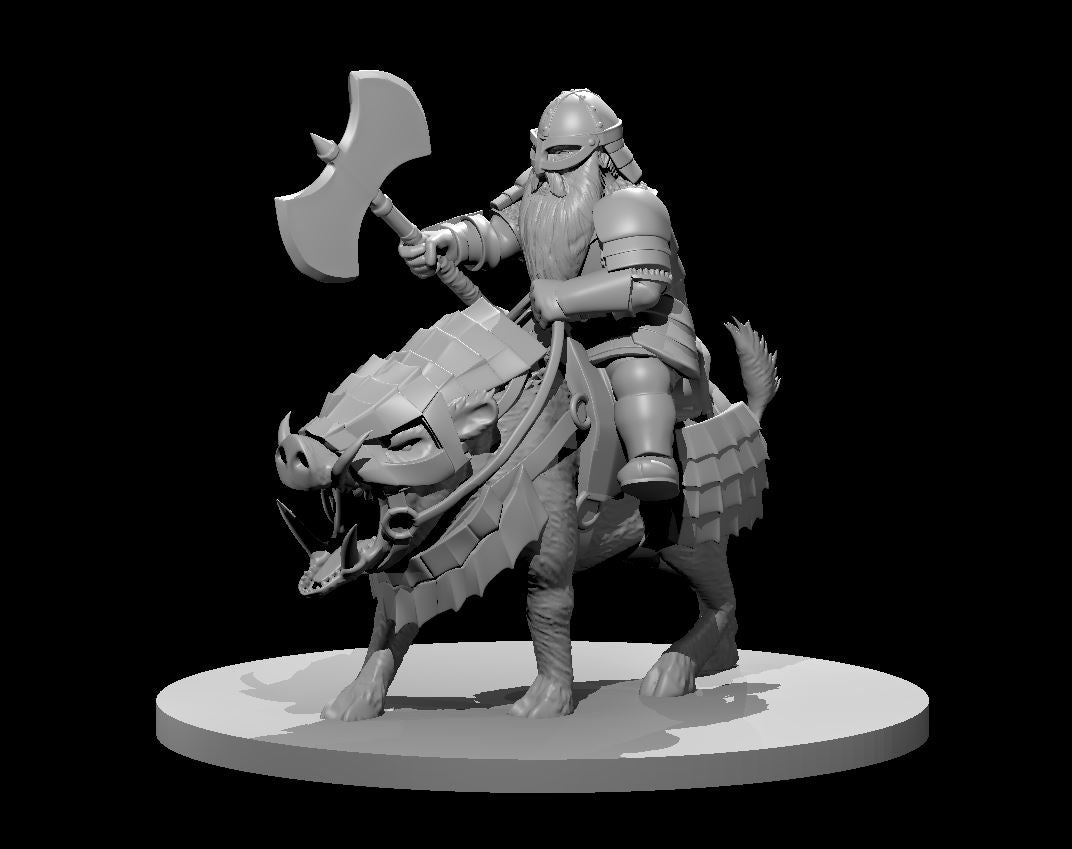 Dungeons & Dragons Dwarf Male Fighter on Boar Mount Miniature