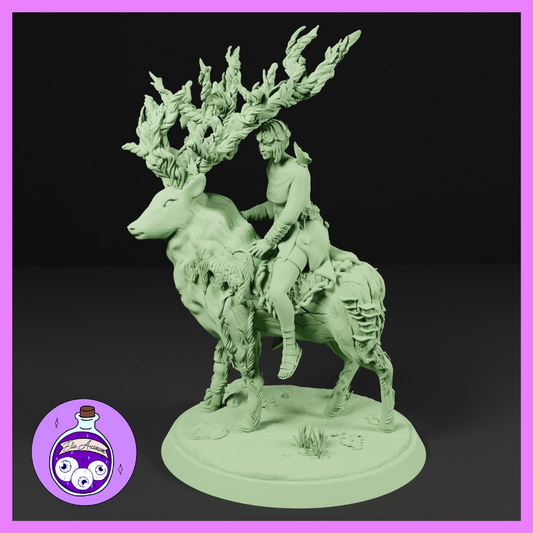 Dungeons & Dragons Eladrin Elf Druid Spring on Stag Mount Miniature