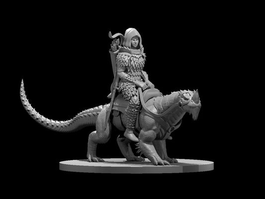 Dungeons & Dragons Elf Female Drake Warden Ranger with Drake Mount with Scale Armor Miniature