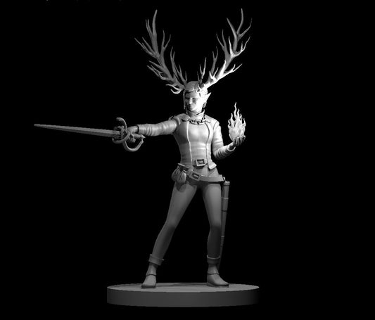 Dungeons & Dragons Elf Female Fey Hexblade Warlock with Antlers Miniature