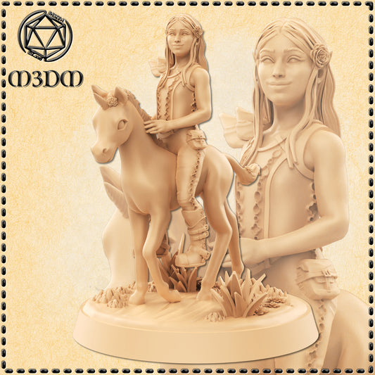 Dungeons & Dragons Elven Girl Riding Baby Unicorn Miniature