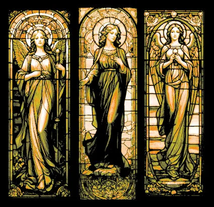 Grand Window Depiction of Angels In Stained Glass - Classic Cathedral Style