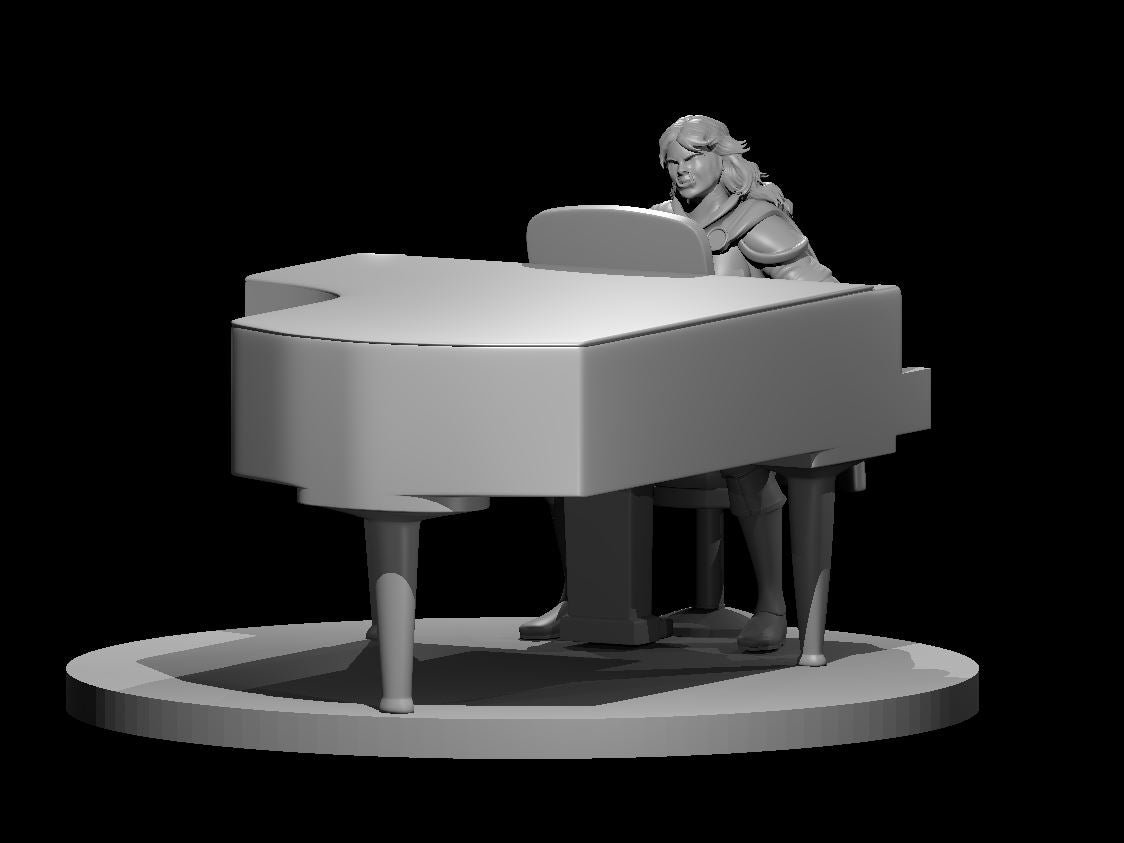 Dungeons & Dragons Half Orc Female Bard on Animated Piano Miniature