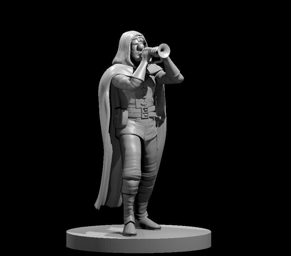 Dungeons & Dragons Human Male Bard playing bugle with clown nose Miniature