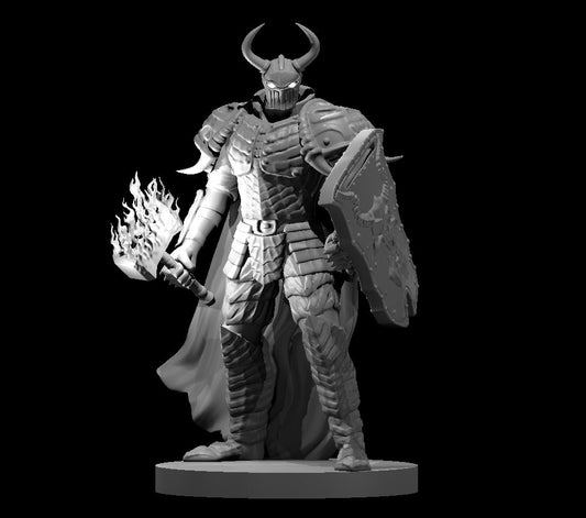 Dungeons & Dragons Human Male Fallen Paladin Warhammer and Shield Miniature