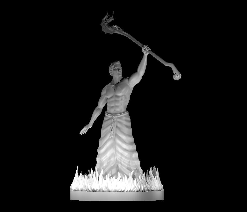 Dungeons & Dragons Human Male Wizard with Fire Circle and Dragon Staff Miniature