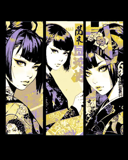 Manga Style Poster Looks of Girls dressed in Asian Elegance