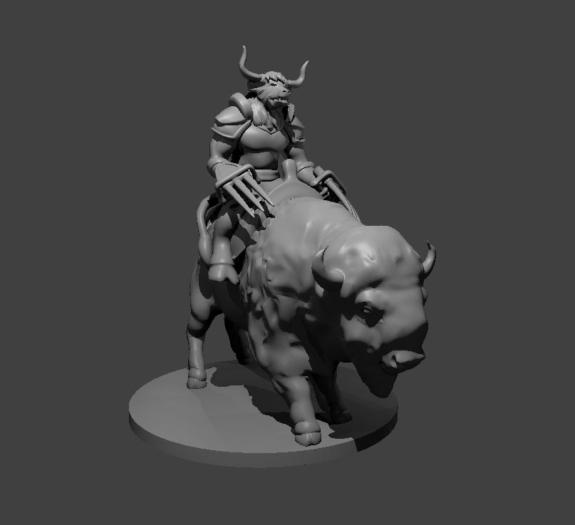 Dungeons & Dragons Minotaur Fighter on a Buffalo Miniature