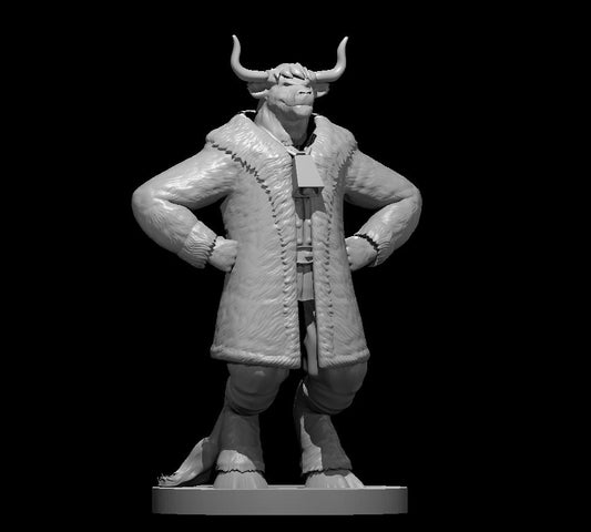 Dungeons & Dragons Minotaur Male Bard in Big Fur Coat Miniature