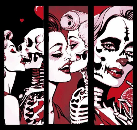 Modern Pop Art Blond Bombshell and the Dead In Love - Skeleton Kisses