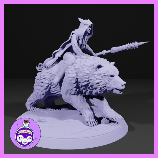 Dungeons & Dragons Owl Witch on a Bear Mount Miniature