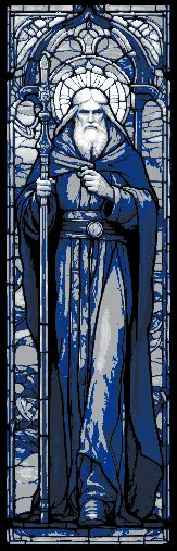 Stained Glass Cathedral Window Design of the Legendary Magician Merlin