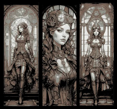 Steampunk World in Stained Glass with Lady Inventor Center