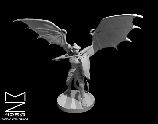 Dungeons & Dragons Tiefling Female Paladin Winged Miniature