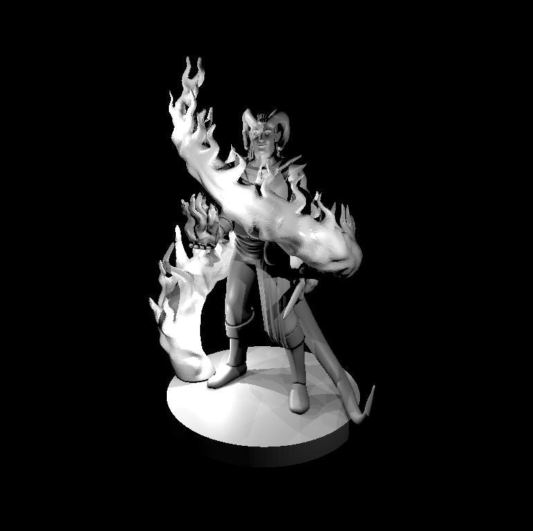 Dungeons & Dragons Tiefling Male Sorcerer with Swirling Flames Miniature