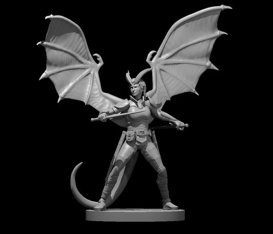 Dungeons & Dragons Tiefling Winged Female Ranger Two Swords Miniature