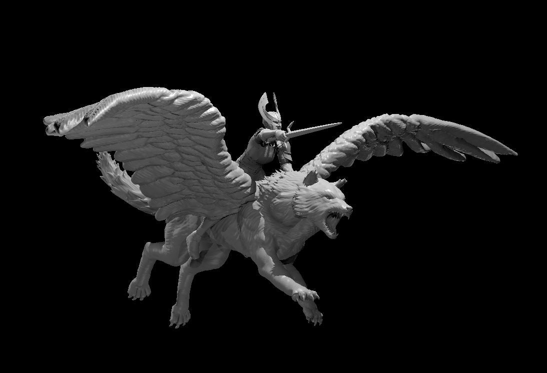 Dungeons & Dragons Valkyrie on a winged wolf mount Miniature
