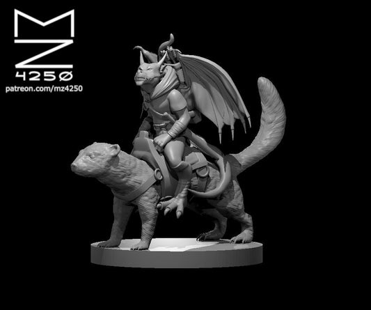 Dungeons & Dragons Winged Kobold Ranger on a Dire Weasel Miniature